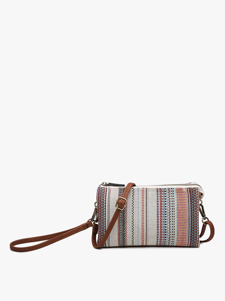 M013CN Riley Canvas/Natural 3 Compartment Crossbody/Wristlet: Boho-Rust
