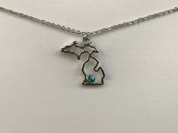 Michigan Birthstone Charm Necklace: Aquamarine