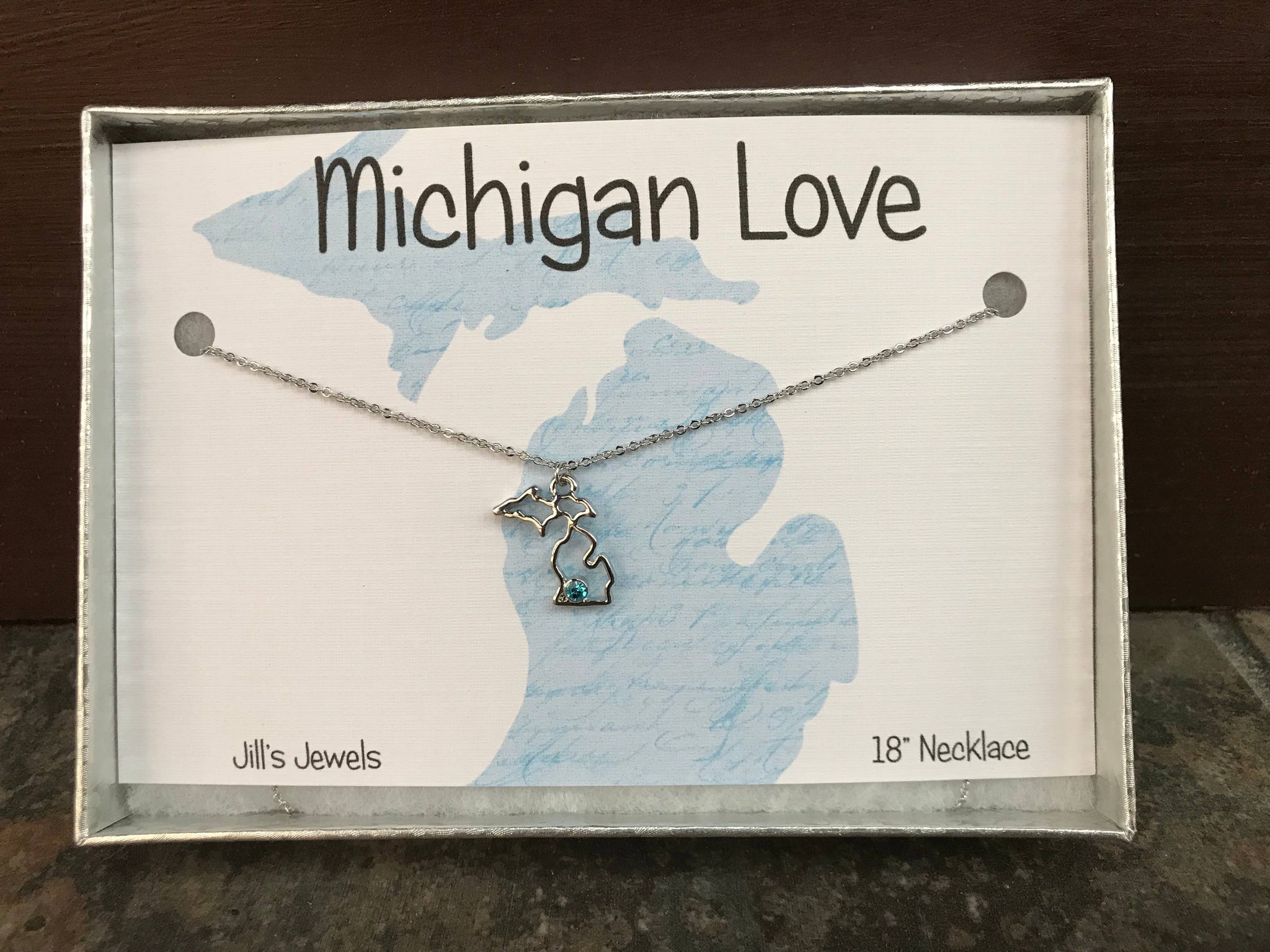 Michigan Birthstone Charm Necklace: Aquamarine