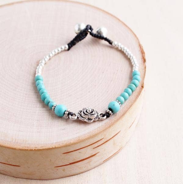 Rose Stone Alloy Bracelet: Turquoise