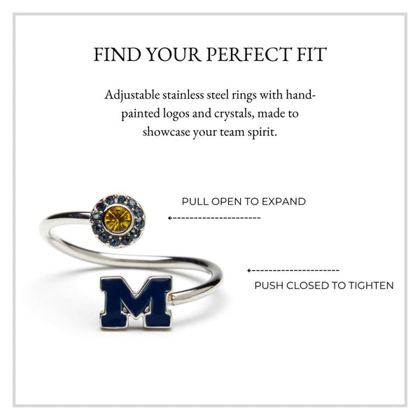 Michigan Adjustable Ring - Blue Block M