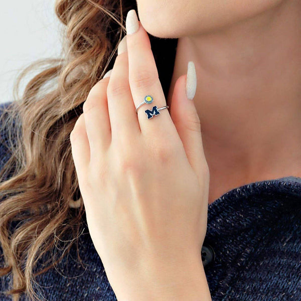 Michigan Adjustable Ring - Blue Block M