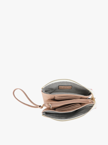 M013CN Riley Canvas/Natural 3 Compartment Crossbody/Wristlet: Boho-Rust
