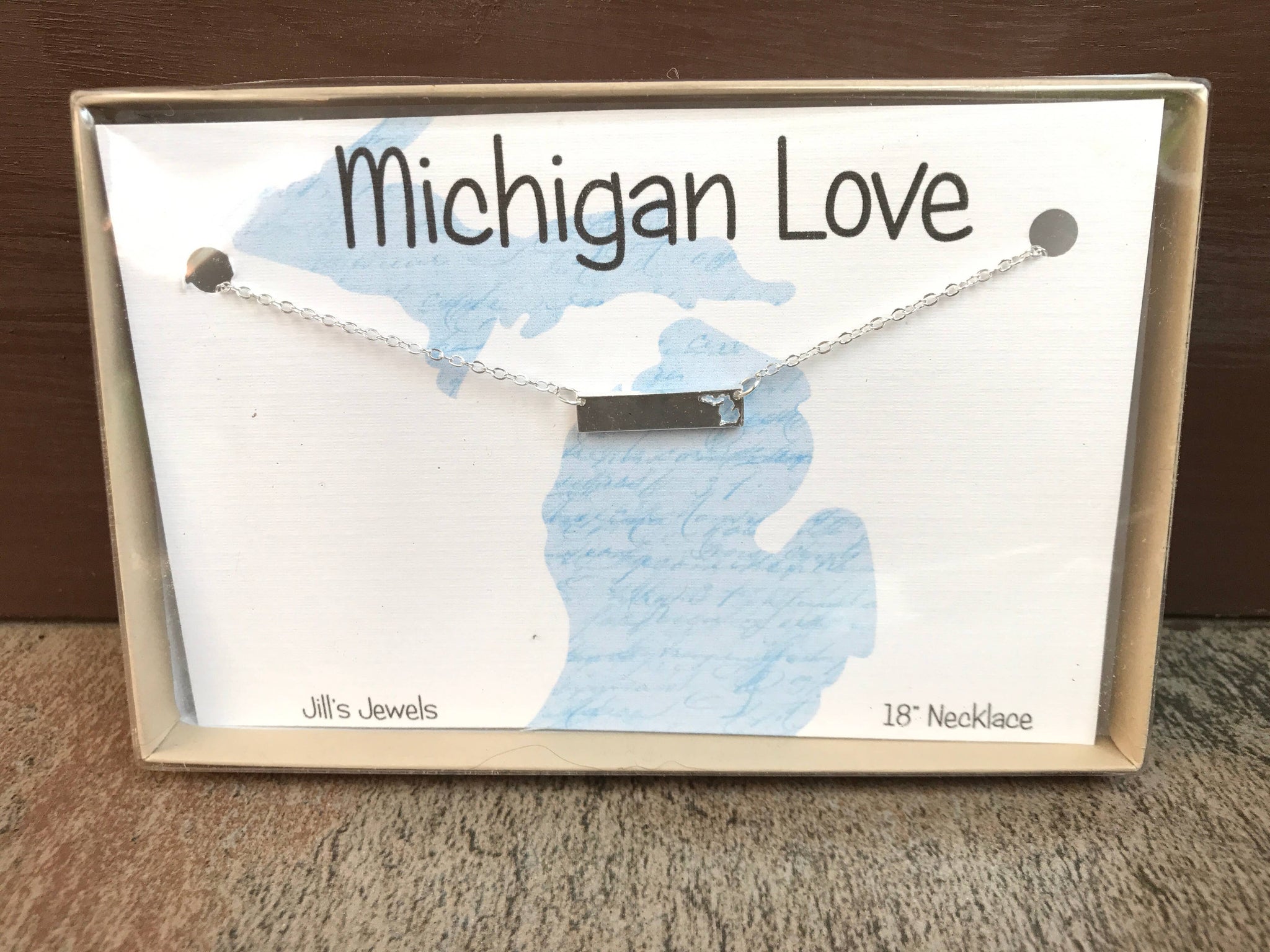 Michigan Bar Charm Necklace - Silver, Gold, Rose Gold: Silver plated