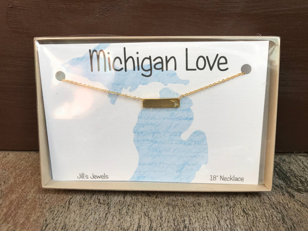 Michigan Bar Charm Necklace - Silver, Gold, Rose Gold: Silver plated
