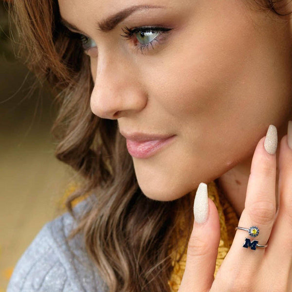 Michigan Adjustable Ring - Blue Block M