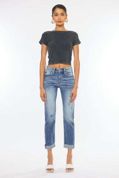 HIGH RISE CUFFED SLIM STRAIGHT JEANS - KC9250M