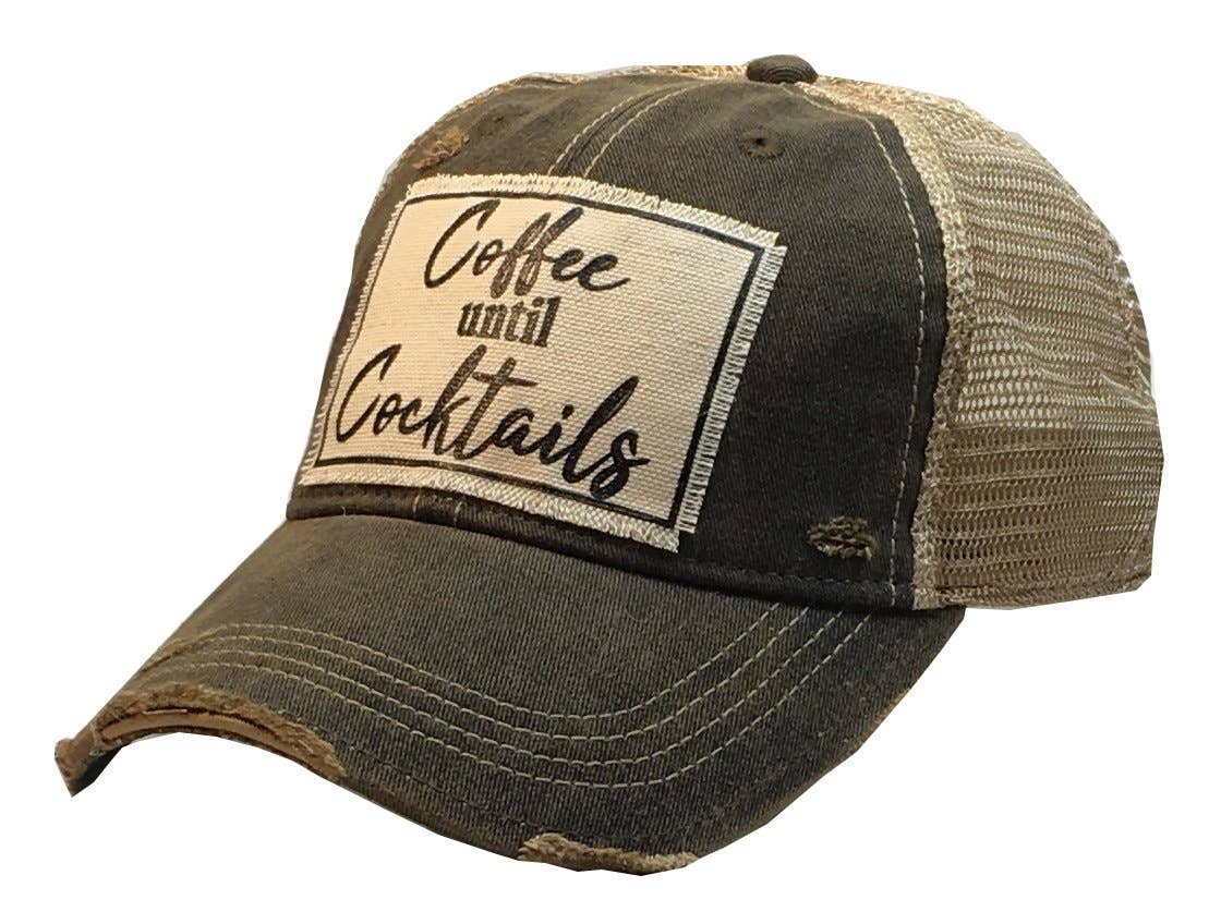 Coffee Until Cocktails Distressed Trucker Hat Baseball Cap