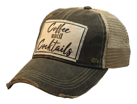 Coffee Until Cocktails Distressed Trucker Hat Baseball Cap